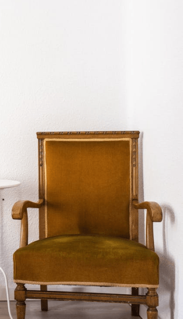 Decorative items on wooden stools